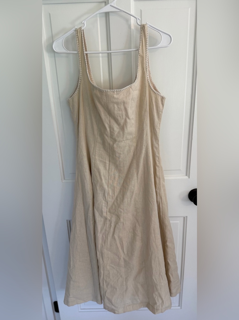 Caroline‎ Constas Linen Blend Whipstitch Midi Dress Cream Size 8